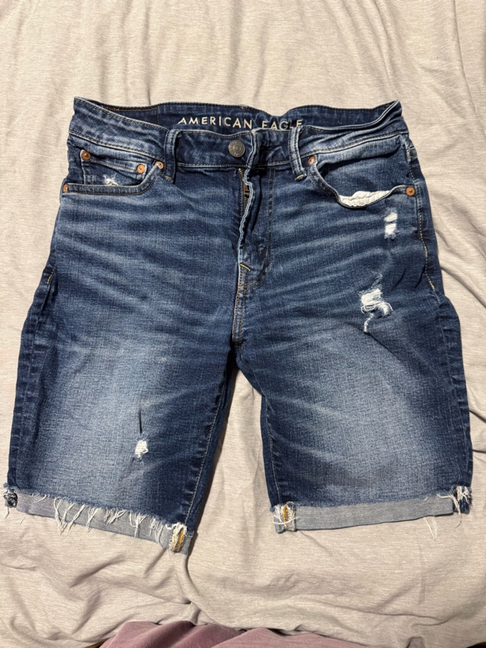 American Eagle Distressed Dark Blue Denim Shorts